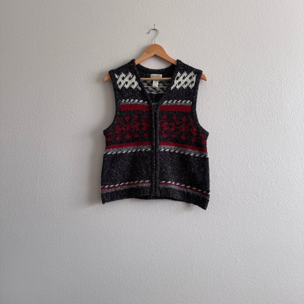 Vintage St John's Bay Speckled Nordic Fair Isle Zippered Sweater Vest - Medium - Picture 3 of 3